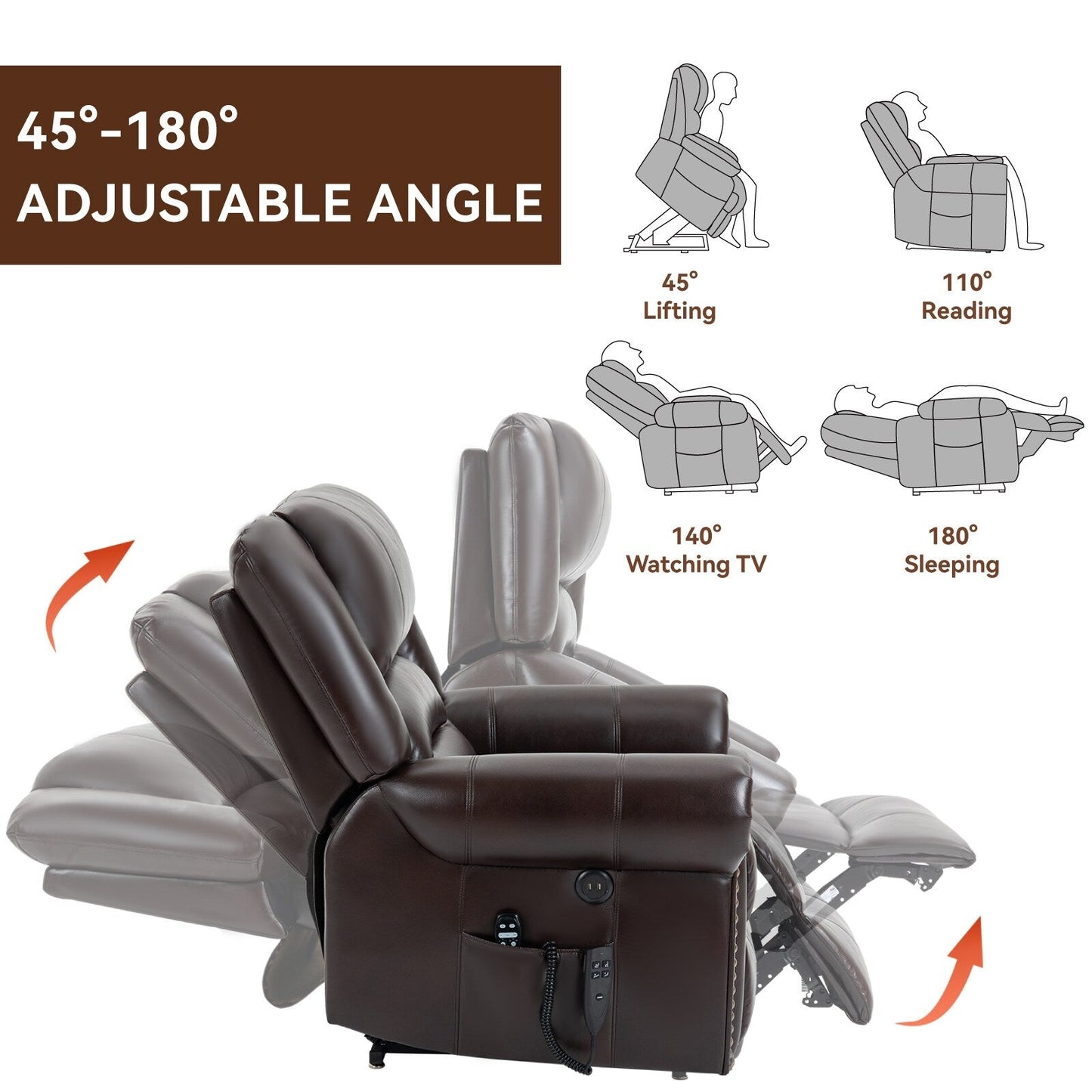 Dual Motor Power Lift Recliner Chair,HeatMassage,Infinite Position,USB