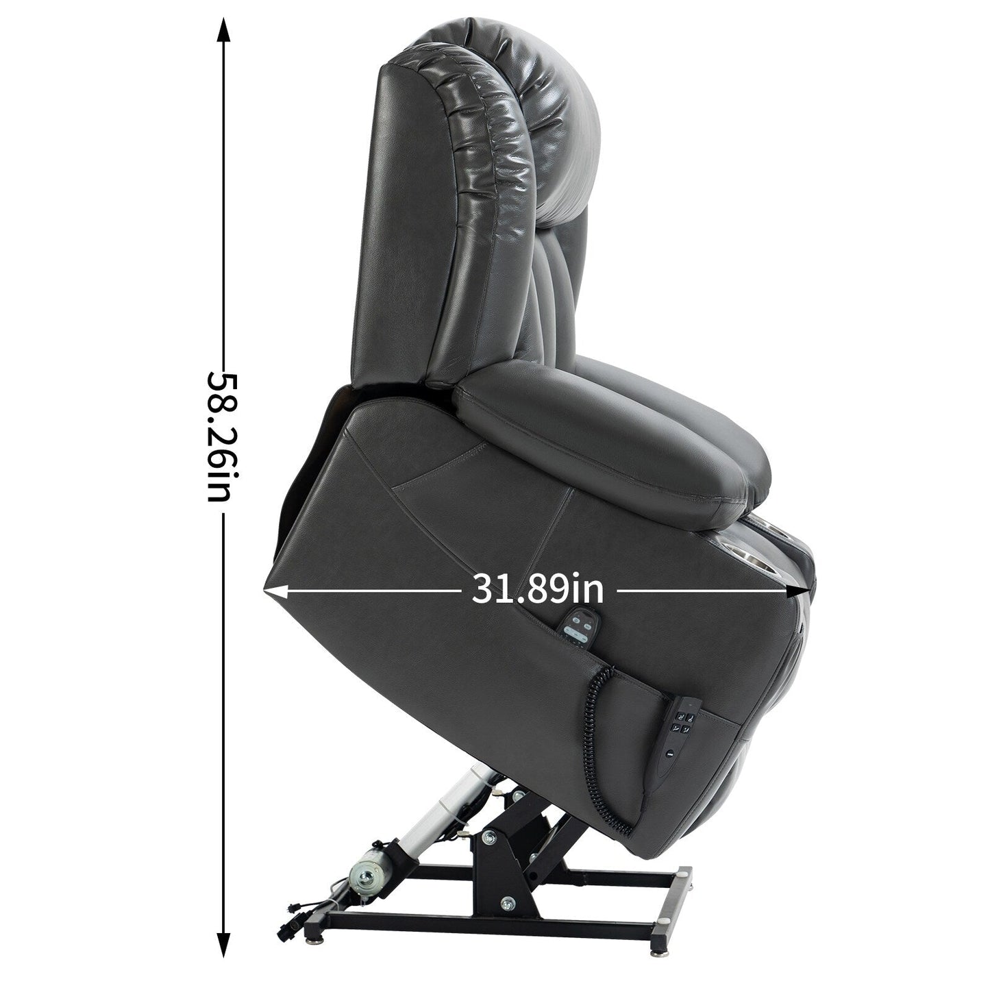 Dual Motor Power Lift Recliner with 8-Point Massage, Lumbar Heat, Stainless Steel Cup Holders, and Storage Pockets