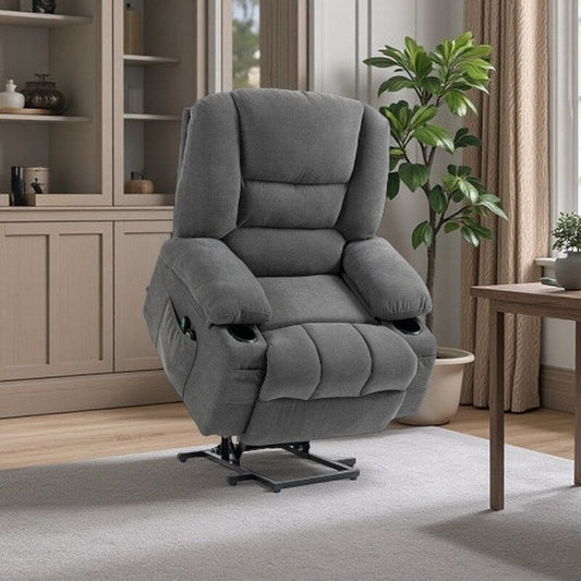 Dual Motor Power Lift Recliner with Massage, Lumbar Heat, USB Charging, and Adjustable Footrest