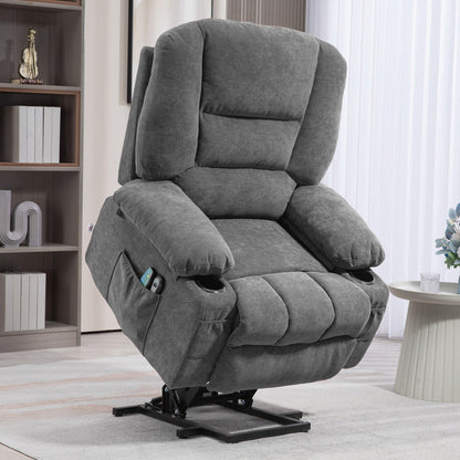 Dual Motor Power Lift Recliner with Massage, Lumbar Heat, USB Charging, and Adjustable Footrest