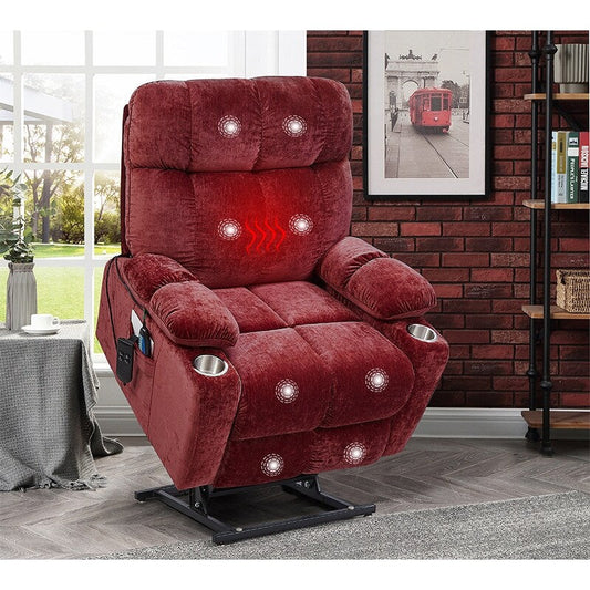 Dual OKIN Motor Lift Recliner for Seniors with Heating, Massage, 180° Lay Flat, and Adjustable Backrest/Footrest