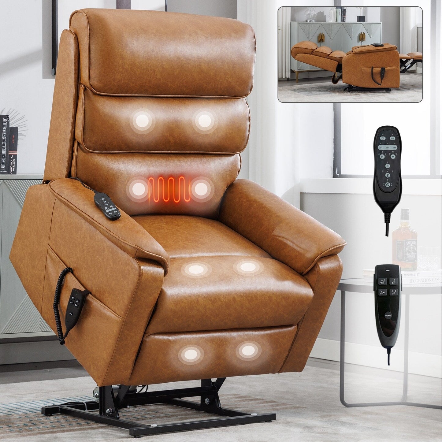 Dual?Motor Power Lift Recliner Chair with Massage & Cat?Proof Leather