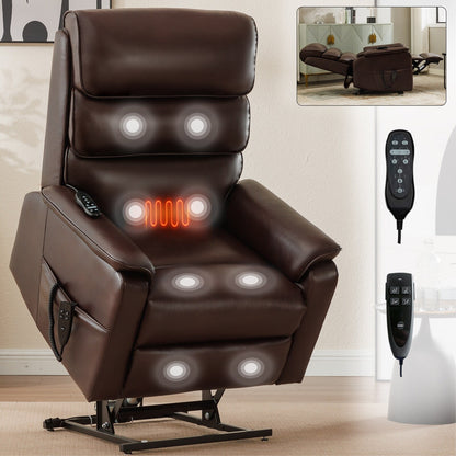 Dual?Motor Power Lift Recliner Chair with Massage & Cat?Proof Leather