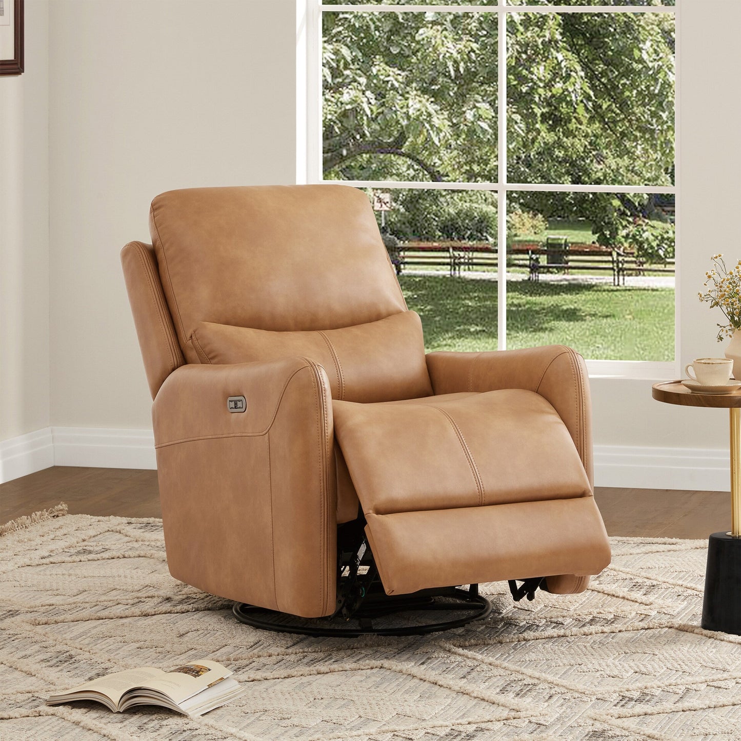 Dublin 30 Swivel Power Recliner Arm Chair Saddle Brown Faux Leather