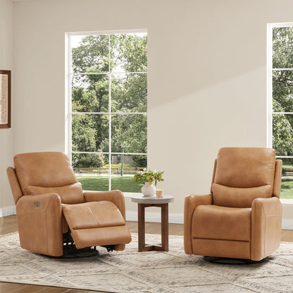 Dublin 30 Swivel Power Recliner Arm Chair Saddle Brown Faux Leather