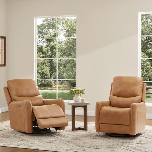Dublin 30 Swivel Power Recliner Arm Chair Saddle Brown Faux Leather