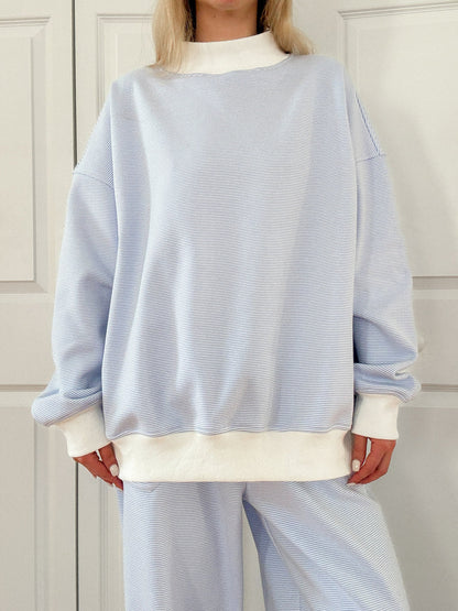 Cynthia Mini Striped Mock Neck Sweatshirt Blue and White