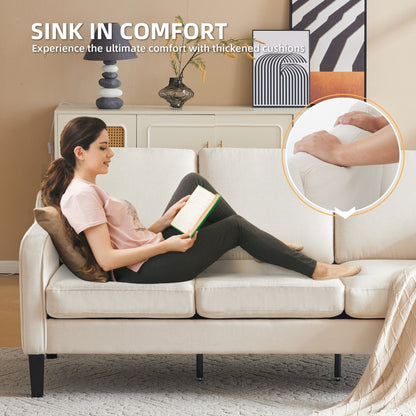 EROMMY Modern 3-Seater Fabric Sofa Couch, Ergonomic Living Room Couch with Washable Cushions and Solid Wood Legs, Gray or Beige