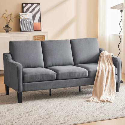 EROMMY Modern 3-Seater Fabric Sofa Couch, Ergonomic Living Room Couch with Washable Cushions and Solid Wood Legs, Gray or Beige