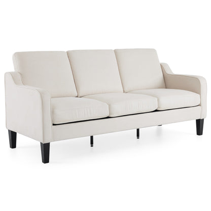 EROMMY Modern 3-Seater Fabric Sofa Couch, Ergonomic Living Room Couch with Washable Cushions and Solid Wood Legs, Gray or Beige