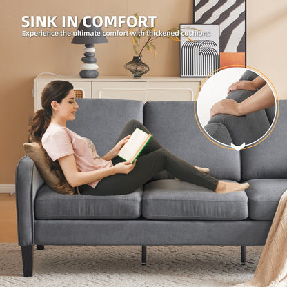 EROMMY Modern 3-Seater Fabric Sofa Couch, Ergonomic Living Room Couch with Washable Cushions and Solid Wood Legs, Gray or Beige