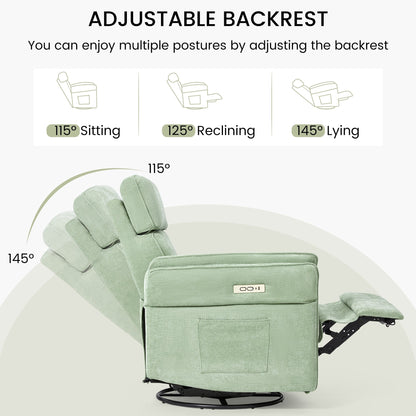 EROMMY Power Swivel Rocker Recliner Chair with Adjustable Headrest and Armrests, USB & Type-C Charging, Nursery Glider Recliner