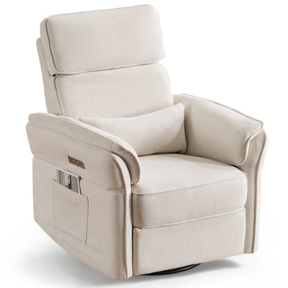 EROMMY Power Swivel Rocker Recliner Chair with Adjustable Headrest and Armrests, USB & Type-C Charging, Nursery Glider Recliner
