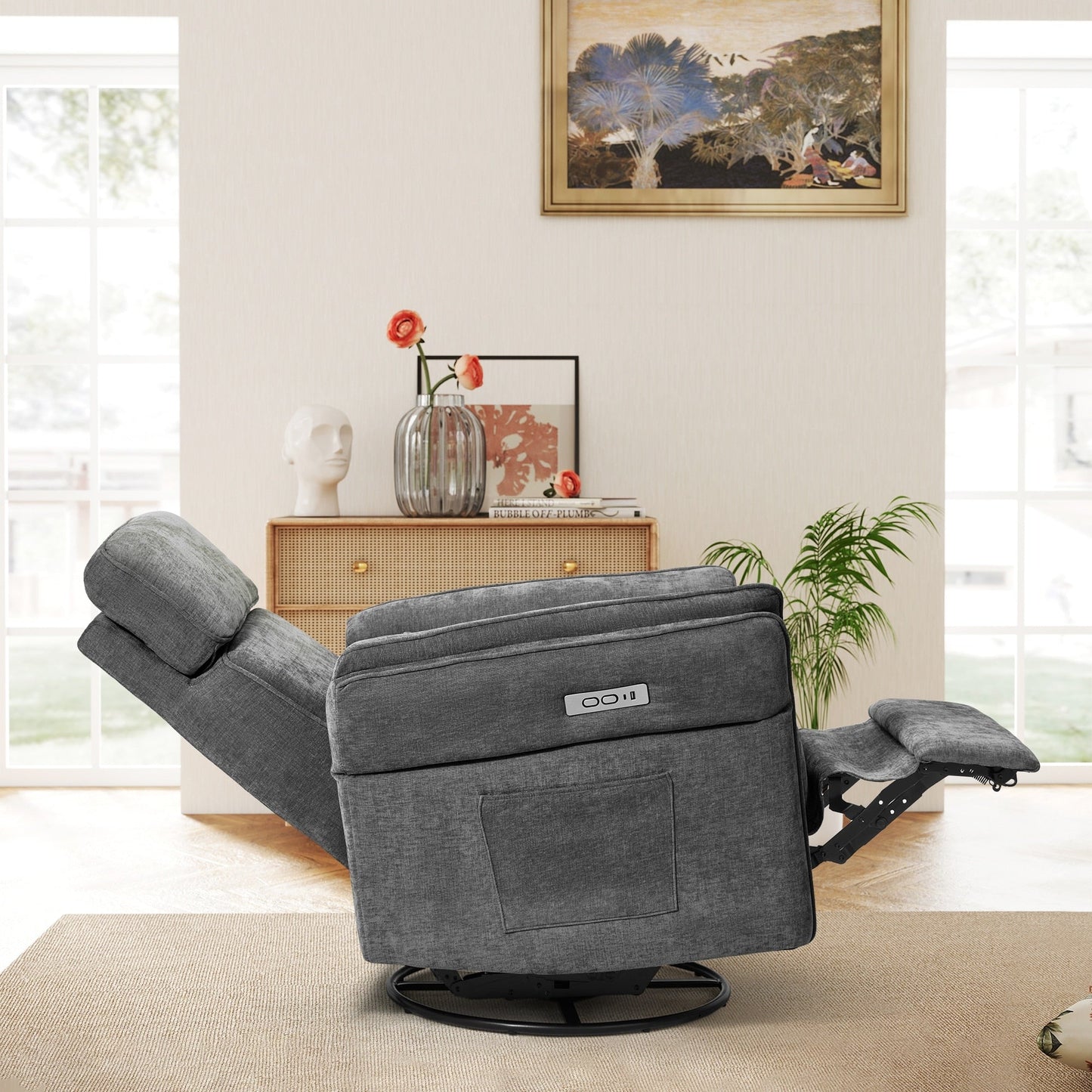 EROMMY Power Swivel Rocker Recliner Chair with Adjustable Headrest and Armrests, USB & Type-C Charging, Nursery Glider Recliner
