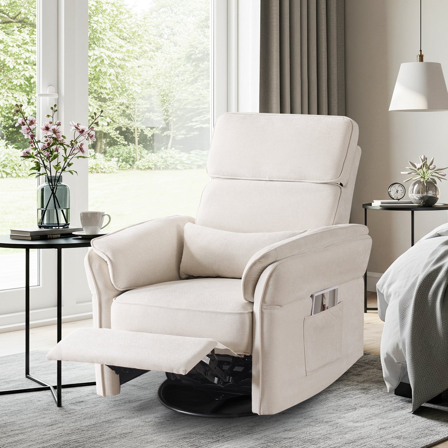 EROMMY Power Swivel Rocker Recliner Chair with Adjustable Headrest and Armrests, USB & Type-C Charging, Nursery Glider Recliner
