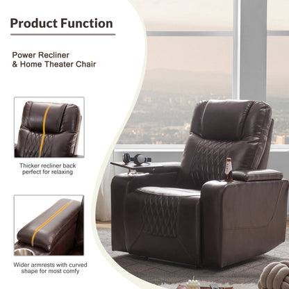 Electric Power Recliner with USB Charging, 360° Swivel Tray, Dual Cup Holders and Arm Storage