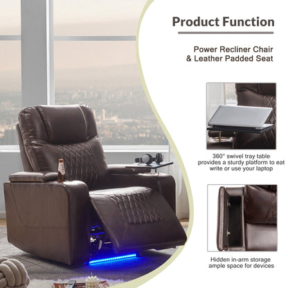 Electric Power Recliner with USB, Swivel Tray & Arm Storage