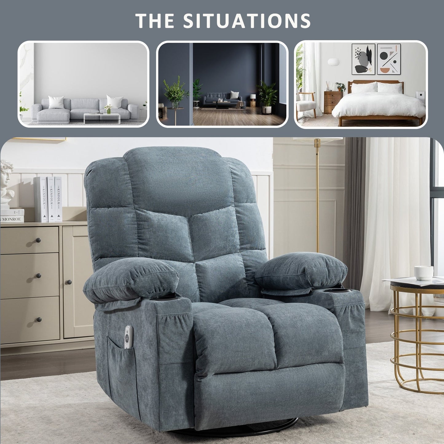 Electric Recliner Chair with 139° Adjustable Recline, 8-Point Massage & Lumbar Heat, Okin Motor, USB Charging, and Side Storage