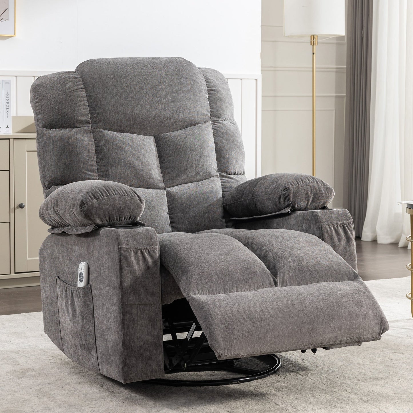 Electric Recliner Chair with 139° Adjustable Recline, 8-Point Massage & Lumbar Heat, Okin Motor, USB Charging, and Side Storage