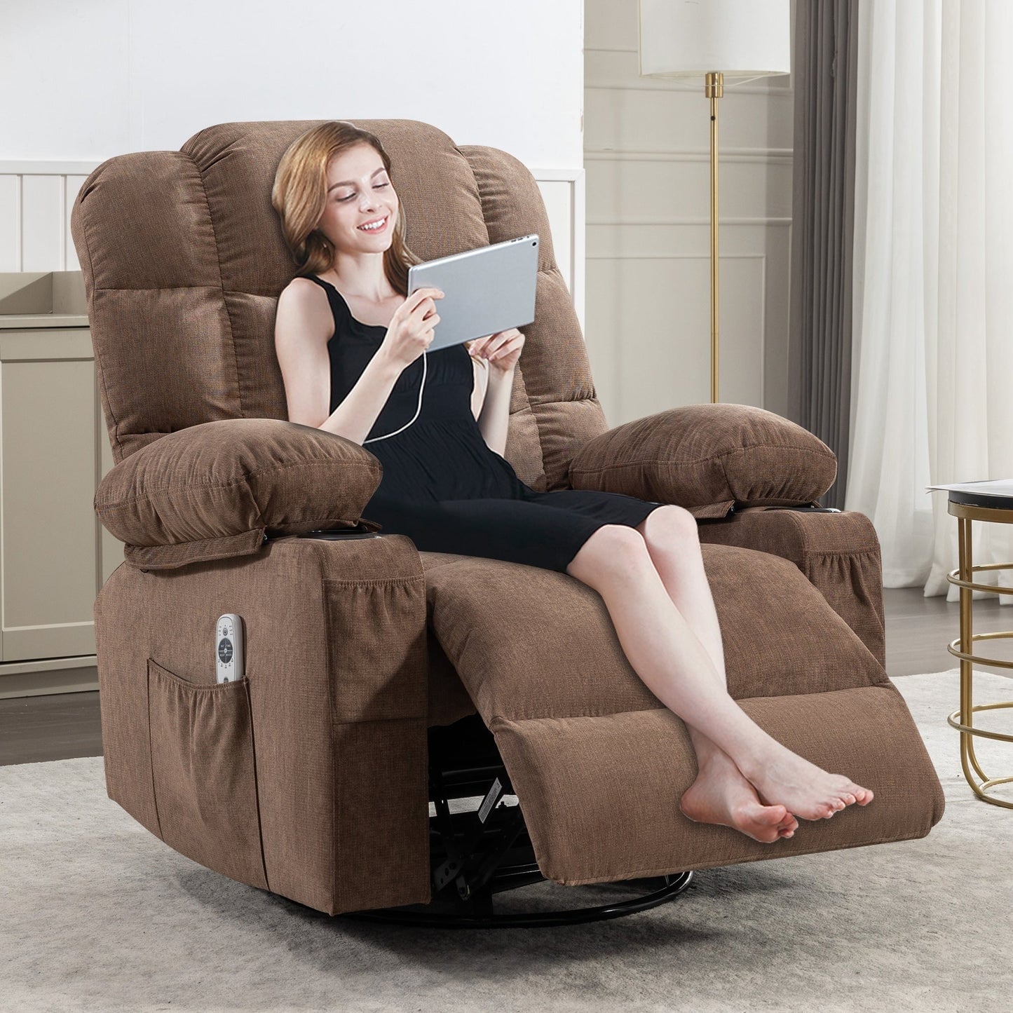 Electric Recliner Chair with 139° Adjustable Recline, 8-Point Massage & Lumbar Heat, Okin Motor, USB Charging, and Side Storage