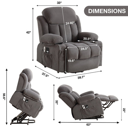 Electric Recliner Chair with Massage and Heat, USB Port, Cup Holders and Side Pockets, Adjustable Vibration Modes and Heating