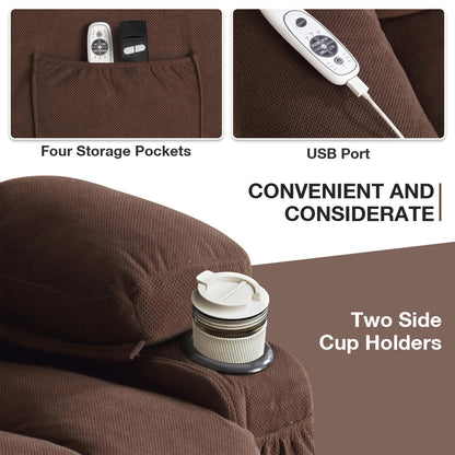 Electric Recliner Chair with Massage and Heat, USB Port, Cup Holders and Side Pockets, Adjustable Vibration Modes and Heating