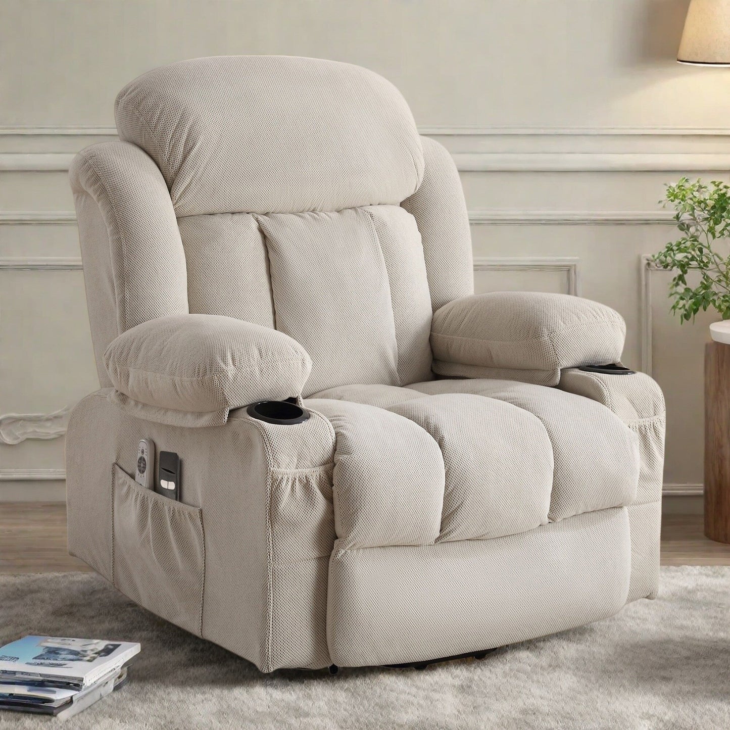 Electric Recliner Chair with Massage and Heat, USB Port, Cup Holders and Side Pockets, Adjustable Vibration Modes and Heating