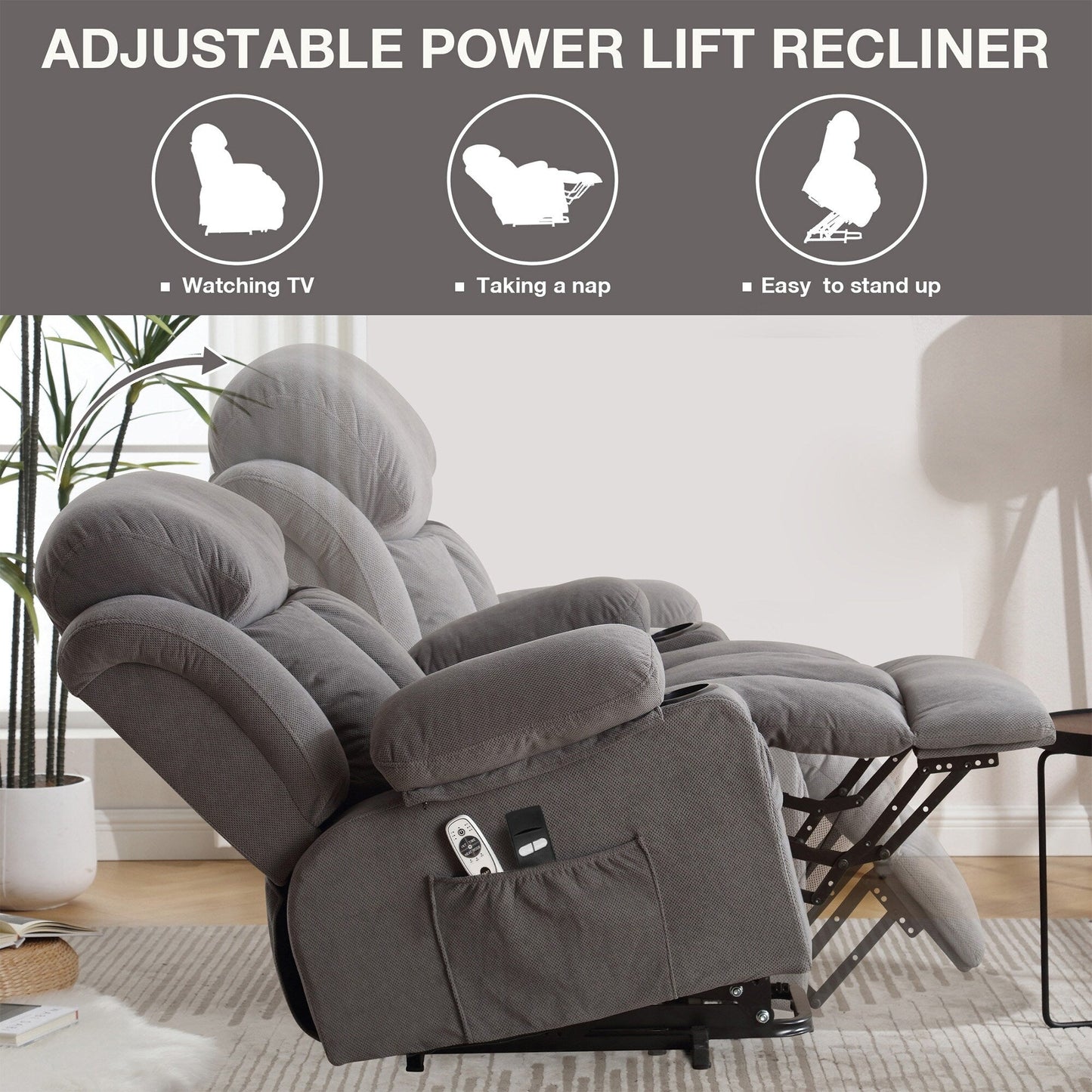Electric Recliner Chair with Massage and Heat, USB Port, Cup Holders and Side Pockets, Adjustable Vibration Modes and Heating