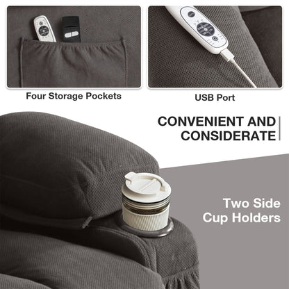 Electric Recliner Chair with Massage and Heat, USB Port, Cup Holders and Side Pockets, Adjustable Vibration Modes and Heating