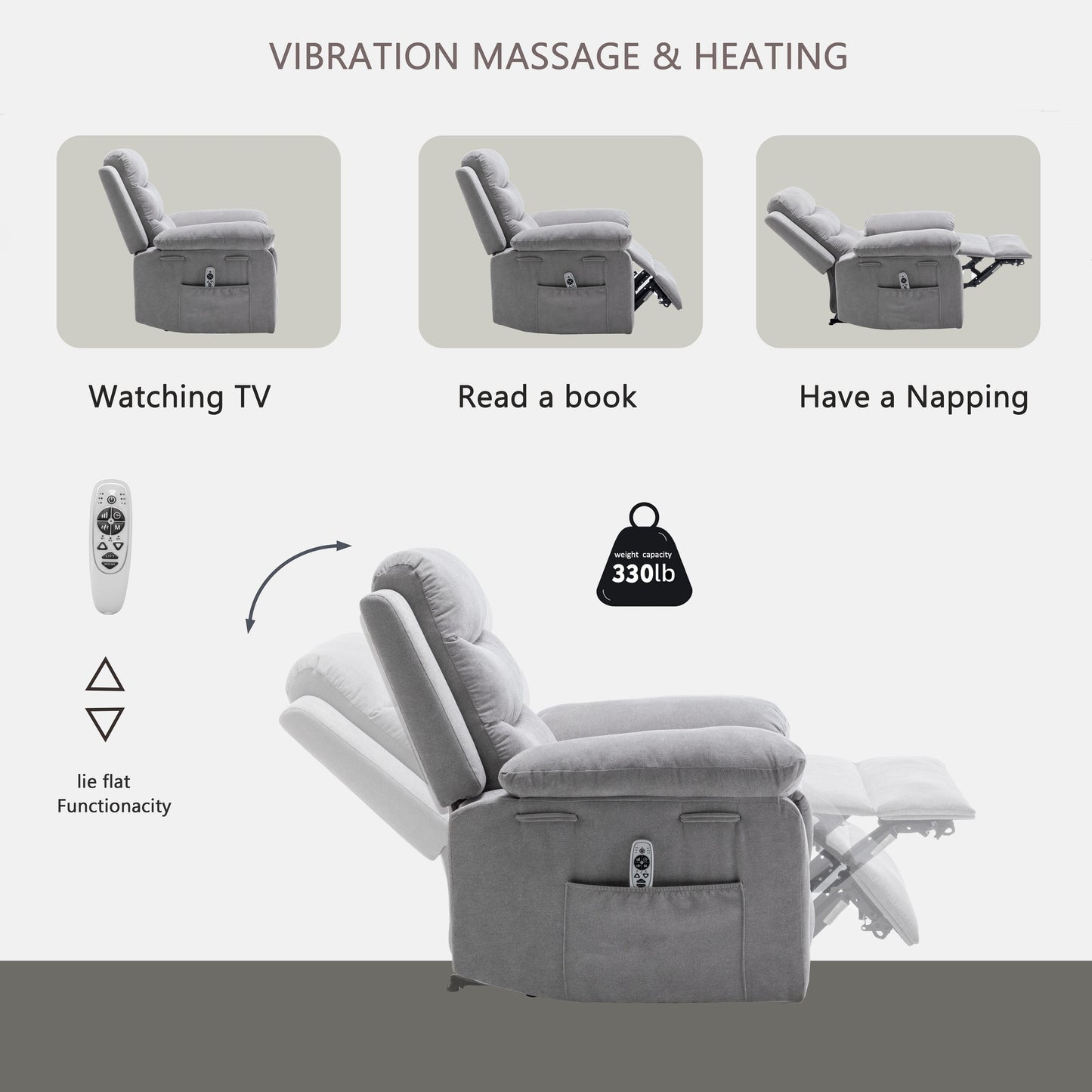 Electric Recliner with Massage, Lumbar Heating, Side Pocket and Steel Frame Support