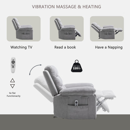 Electric Recliner with Massage, Lumbar Heating, Side Pocket and Steel Frame Support