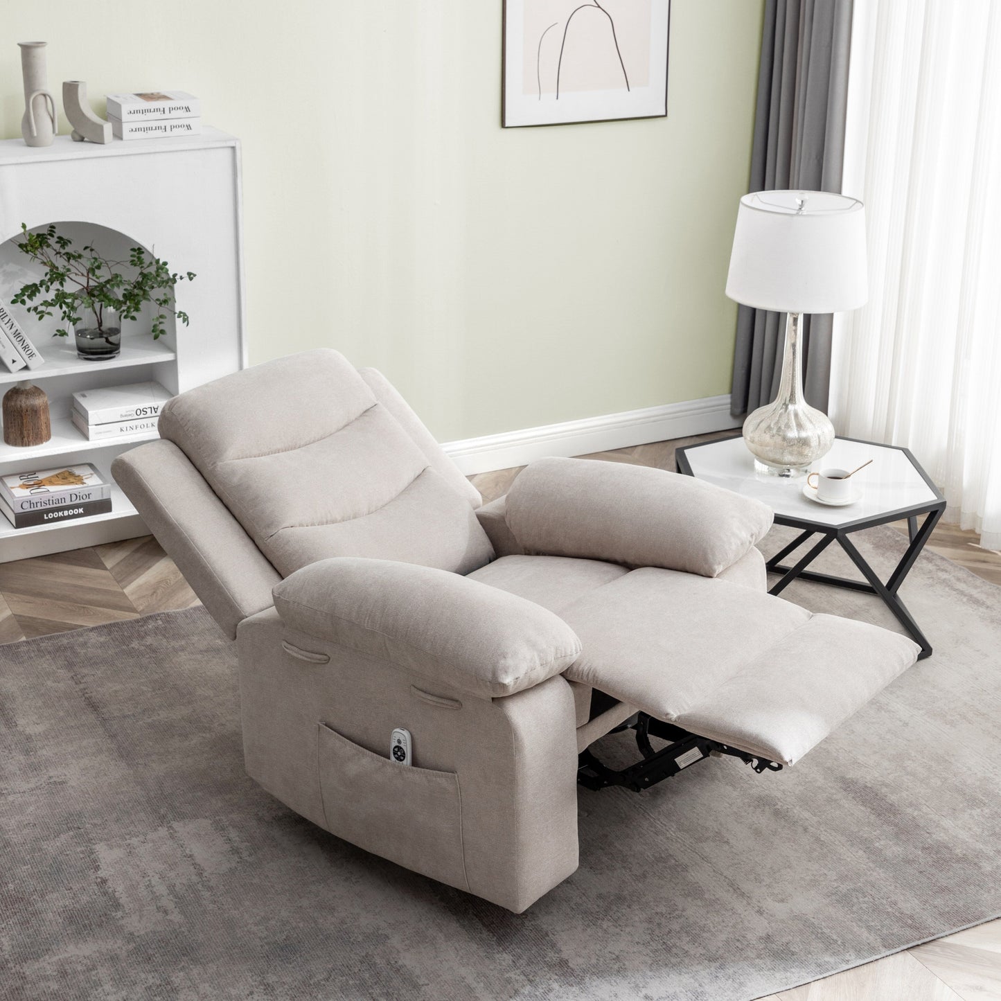 Electric Recliner with Massage, Lumbar Heating, Side Pocket and Steel Frame Support