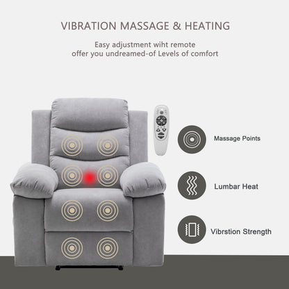 Electric Recliner with Massage, Lumbar Heating, Side Pocket and Steel Frame Support