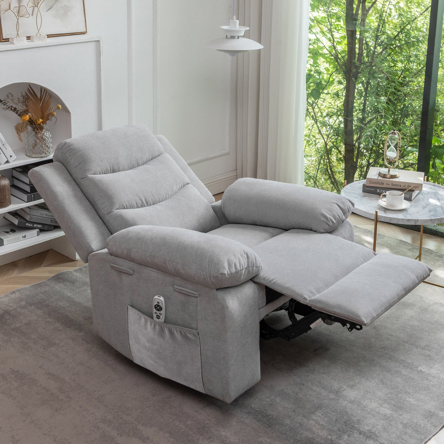 Electric Recliner with Massage, Lumbar Heating, Side Pocket and Steel Frame Support
