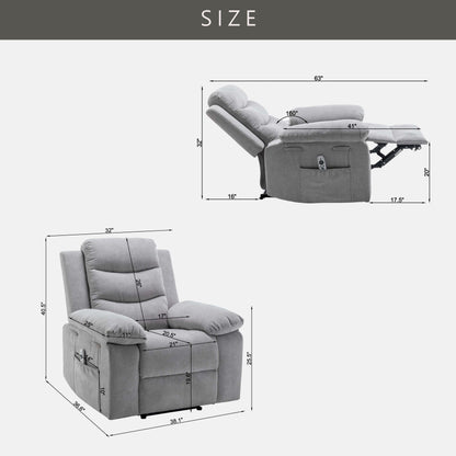 Electric Recliner with Massage, Lumbar Heating, Side Pocket and Steel Frame Support