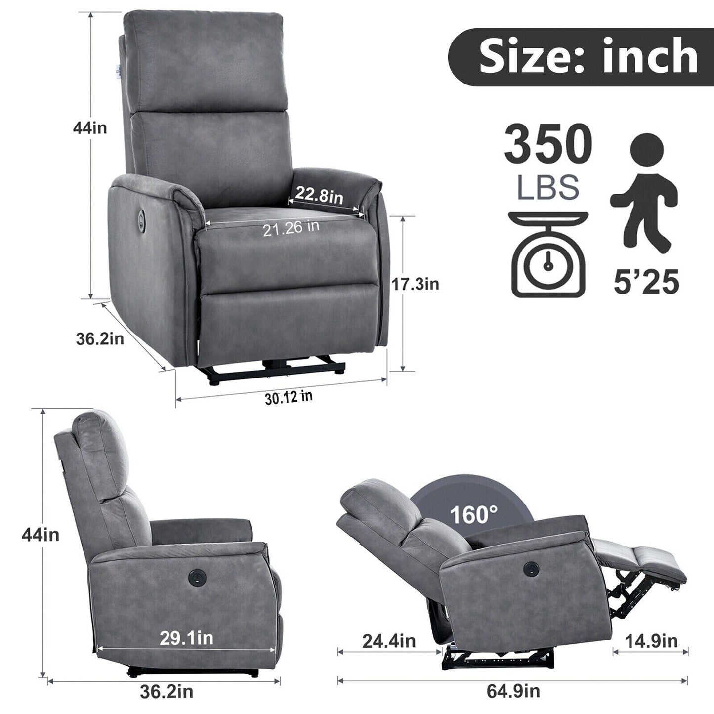 Electric Recliner with USB Charging Ports, Side Control Panel, and Comfortable Design for Living Room Use