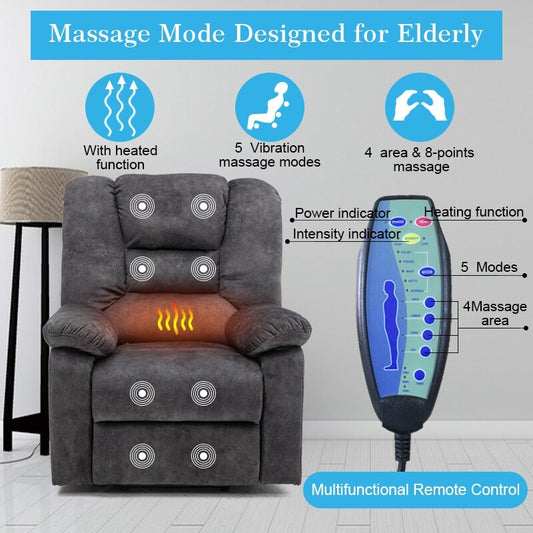 Electric Reclining Lift Chair with Massage, Heat, and Remote Control