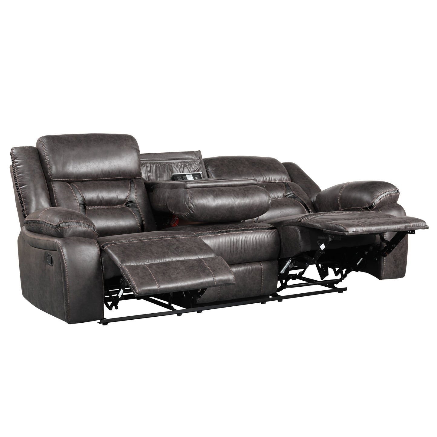 Roundhill Furniture Elkton Manual Motion Reclining Sofa with Storage Console