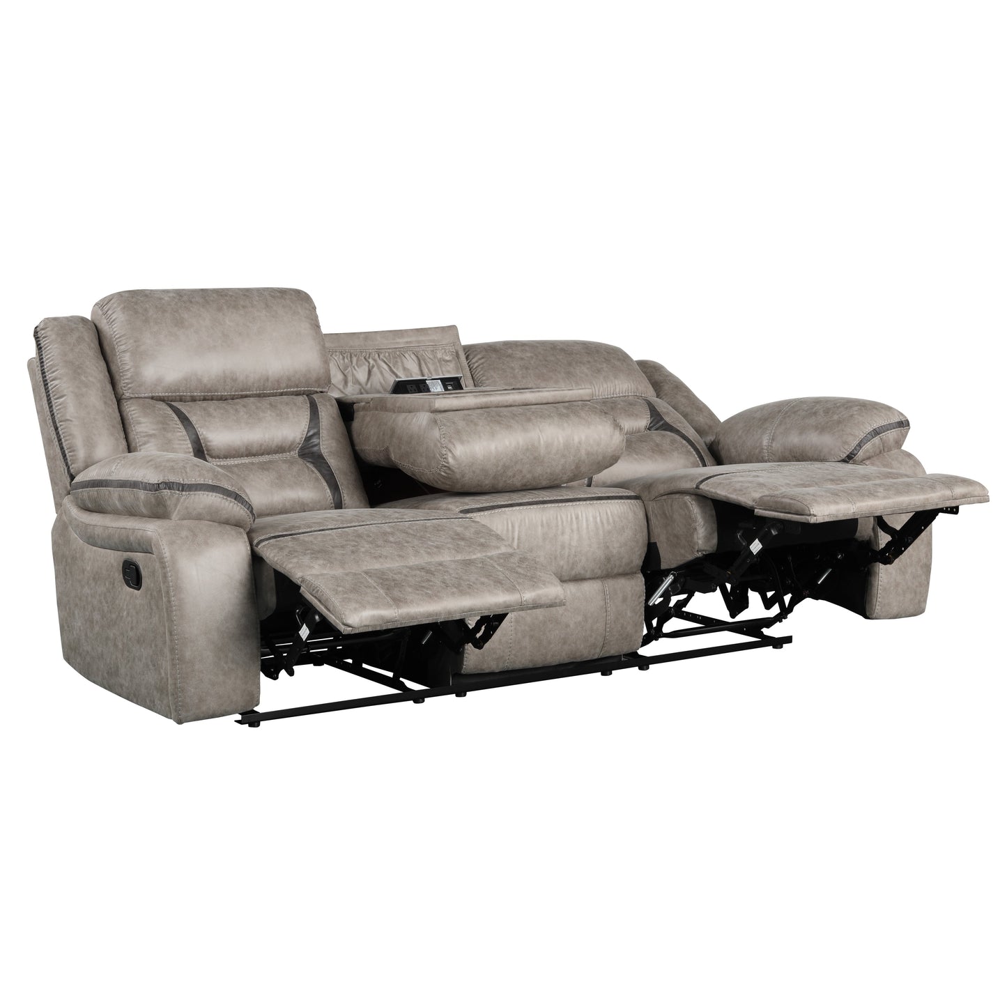 Roundhill Furniture Elkton Manual Motion Reclining Sofa with Storage Console