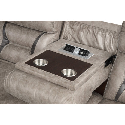 Roundhill Furniture Elkton Manual Motion Reclining Sofa with Storage Console
