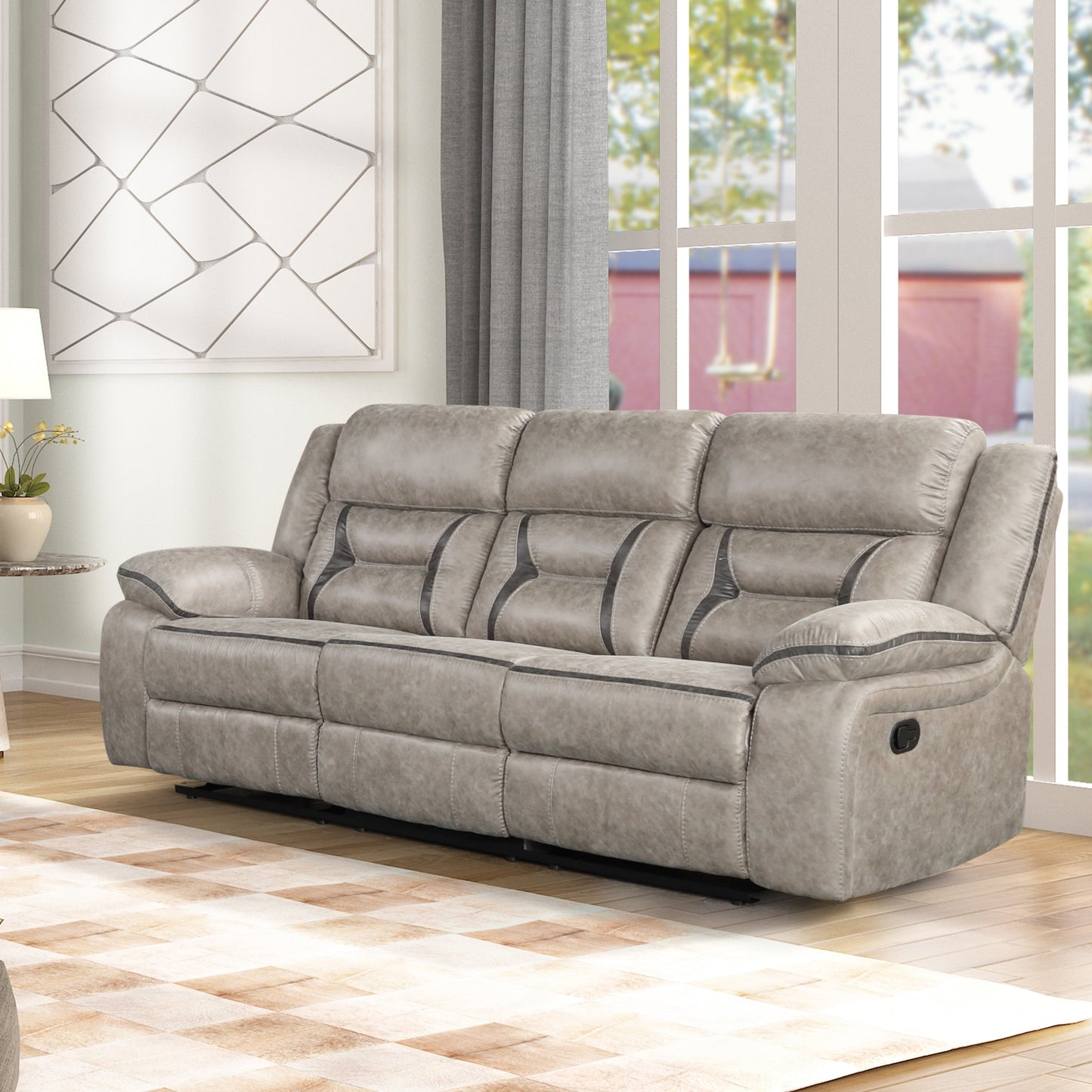Roundhill Furniture Elkton Manual Motion Reclining Sofa with Storage Console