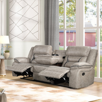 Roundhill Furniture Elkton Manual Motion Reclining Sofa with Storage Console