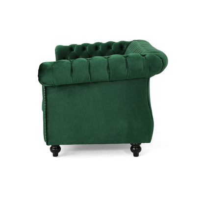 Emerald 61.75 Chesterfield Button Tufted Loveseat Sofa with Nailheads and Legs