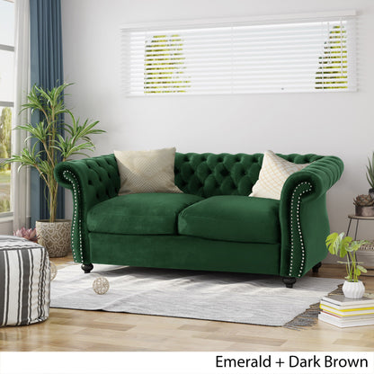 Emerald Chesterfield 61.75 Button Tufted Upholstered Loveseat Sofa with Nailheads and Wood Legs for Living Room