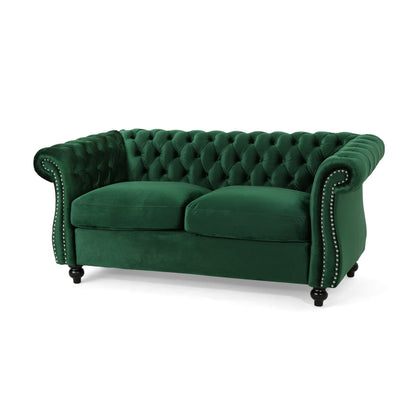 Emerald Chesterfield 61.75 Button Tufted Upholstered Loveseat Sofa with Nailheads and Wood Legs for Living Room