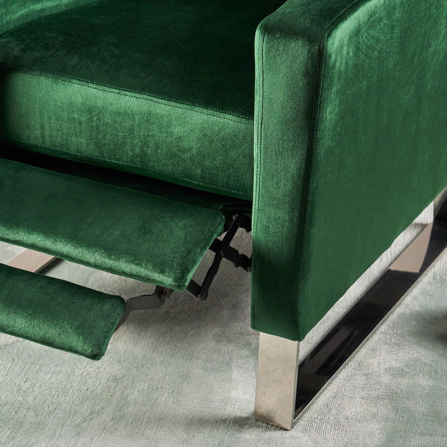 Emerald Modern Velvet Upholstered Push-Back Recliner with Footrest and Stainless Steel Legs