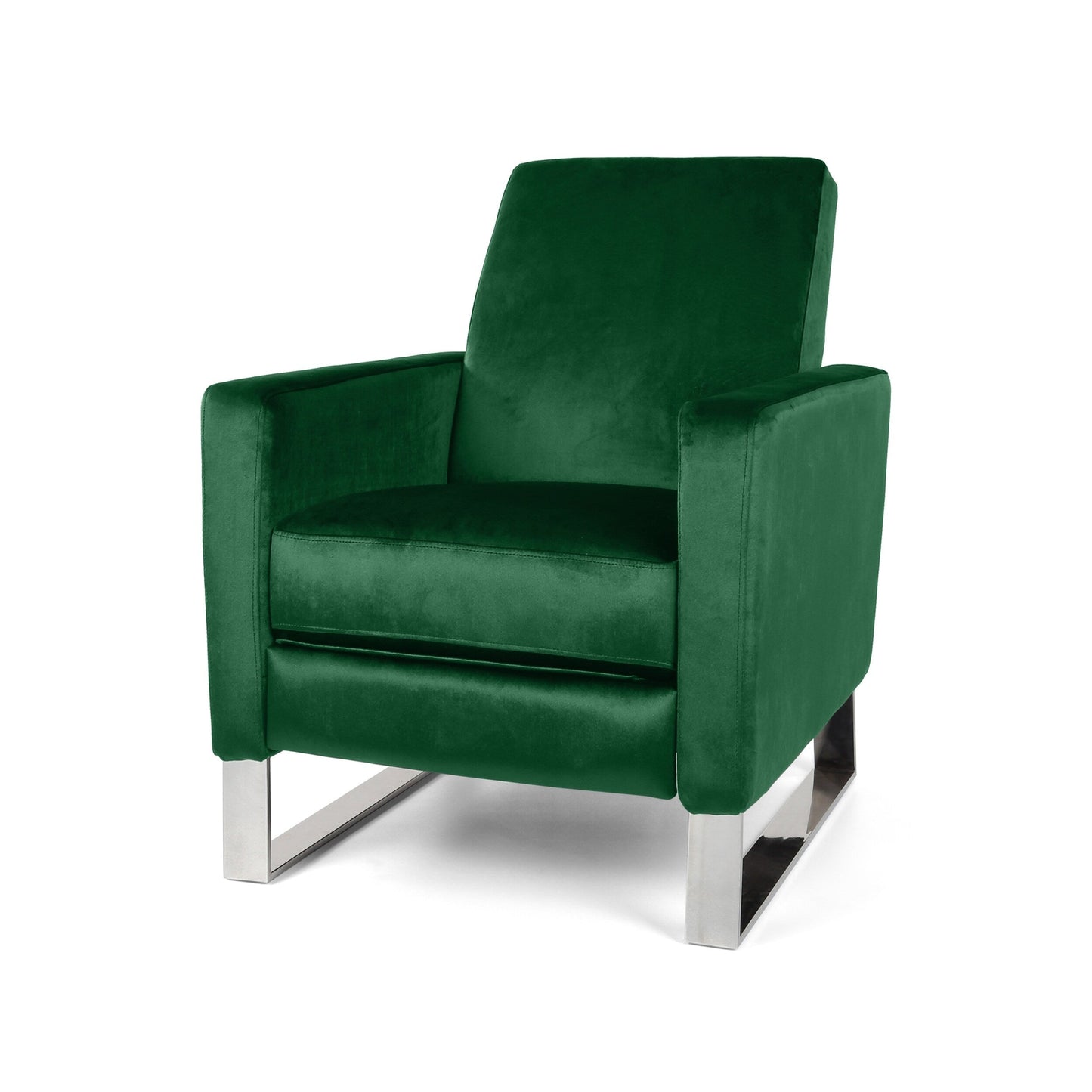 Emerald Modern Velvet Upholstered Push-Back Recliner with Footrest and Stainless Steel Legs