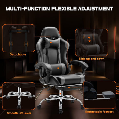 Ergonomic PU Leather 360Â° Swivel Gaming Recliner with Footrest, Headrest, Lumbar Support, Adjustable Height