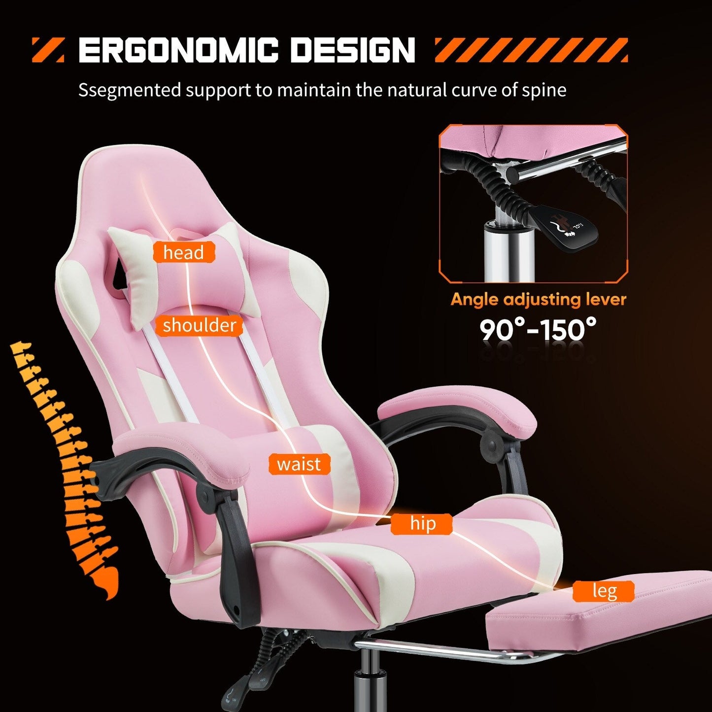 Ergonomic PU Leather 360Â° Swivel Gaming Recliner with Footrest, Headrest, Lumbar Support, Adjustable Height