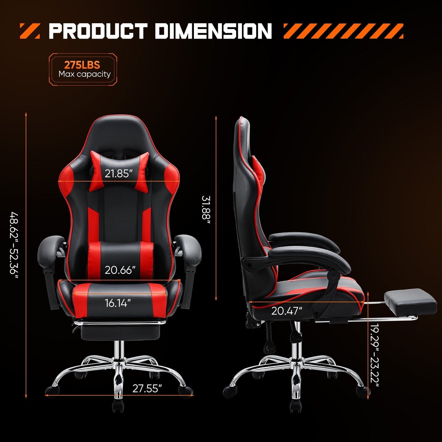 Ergonomic PU Leather 360Â° Swivel Gaming Recliner with Footrest, Headrest, Lumbar Support, Adjustable Height